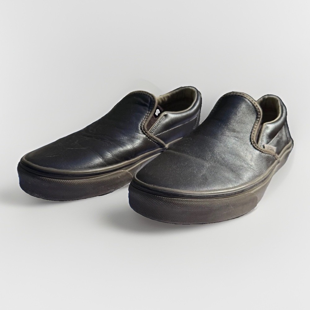 Vans Classic Slip On Leather Brown Sneakers Mens 10 Womens 11.5 Shoes